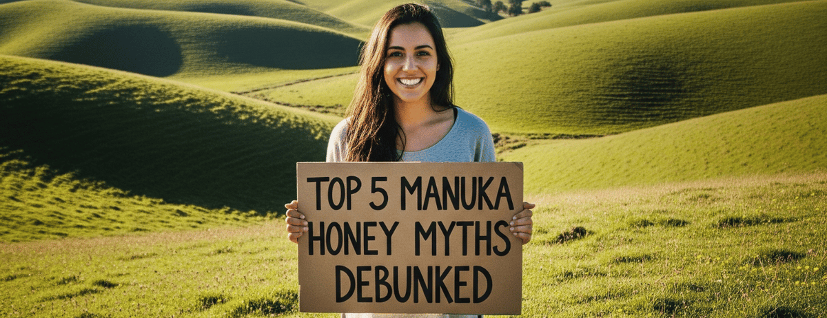 Los 5 principales mitos sobre la miel de Manuka desmentidos - mujer sosteniendo un cartel